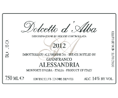 Alessandria - Dolcetto d'Alba  - Dolcetto - Rouge - 2012