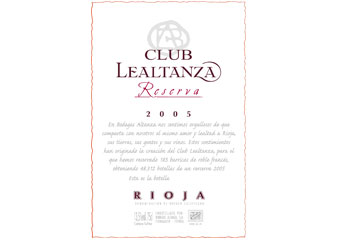 Bodegas Altanza - Rioja - Club Lealtanza reserva - Rouge 2005