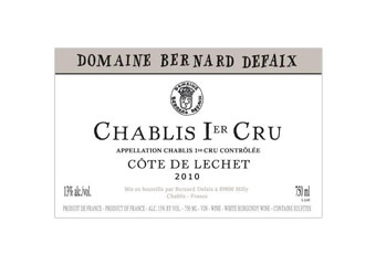 Domaine Bernard Defaix - Chablis 1er Cru - Côte de Léchet Blanc 2010