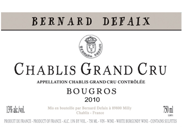 Domaine Bernard Defaix - Chablis Grand Cru - Bougros Blanc - 2010