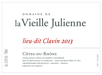Domaine de la Vieille Julienne - Côtes du Rhône - Lieu-Dit Clavin - Rouge - 2013