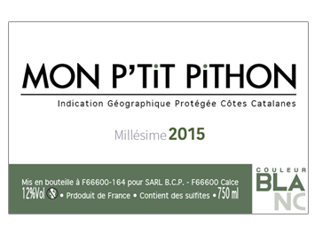 Domaine Olivier Pithon  - Côtes Catalanes - Mon P'tit Pithon - Blanc - 2015