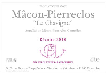 Domaine Guffens-Heynen - Mâcon Pierreclos - Chavigne Blanc 2010