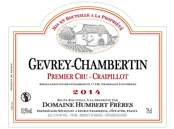 Domaine Humbert Frères - Gevrey-Chambertin 1er Cru - Craipillot - Rouge - 2014