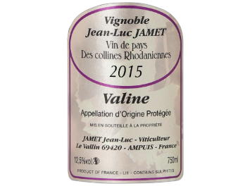 Vignoble Jean-Luc Jamet - IGP Collines Rhodaniennes - Valine - Rouge - 2015