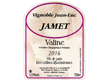 Vignoble Jean-Luc Jamet - IGP Collines Rhodaniennes - Valine - Rouge - 2016