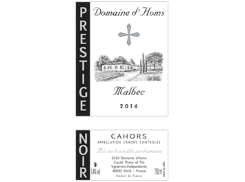 Domaine d'Homs - Cahors - Prestige Noir - Rouge - 2016