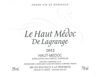 Château Lagrange - Haut Médoc - Le Haut Médoc - Rouge - 2012