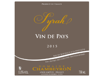 Domaine Chambeyron - Vin de Pays des Collines Rhodaniennes - Syrah - Rouge - 2015