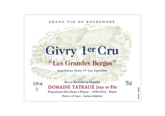 Domaine Tatraux - Givry 1er Cru - Les Grandes Berges Rouge 2010