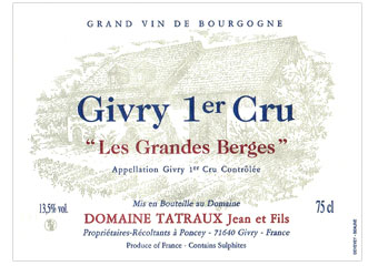 Domaine Tatraux - Givry 1er Cru - Les Grandes Berges Rouge 2011