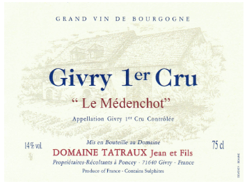 Domaine Tatraux Jean et Fils - Givry 1er Cru - Le Médenchot - Rouge - 2012