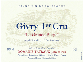 Domaine Tatraux Jean et Fils - Givry 1er Cru - La Grande Berge - Rouge - 2014
