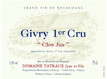 Domaine Tatraux Jean et Fils - Givry 1er Cru - Clos Jus - Rouge - 2014