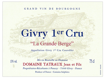 Domaine Tatraux Jean et Fils - Givry 1er cru - La Grande Berge - Rouge - 2017