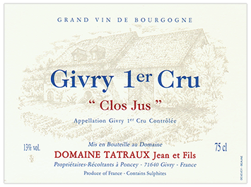 Domaine Tatraux Jean et Fils - Givry 1er cru - Clos Jus - Rouge - 2018